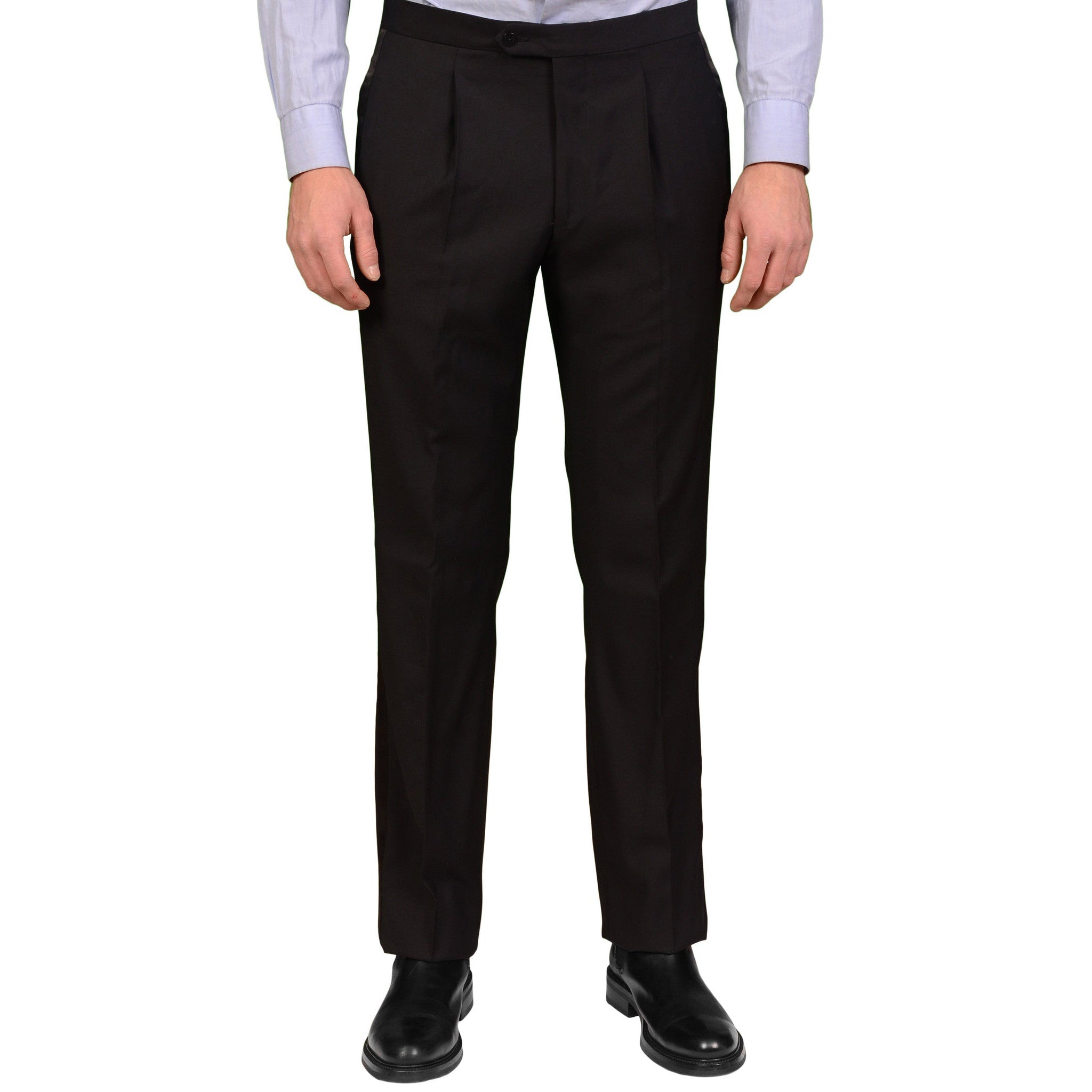 ADRIANO FRACASSI Black Wool Single Pleated Dress Pants 34 NEW 50 Classic Fit ADRIANO FRACASSI