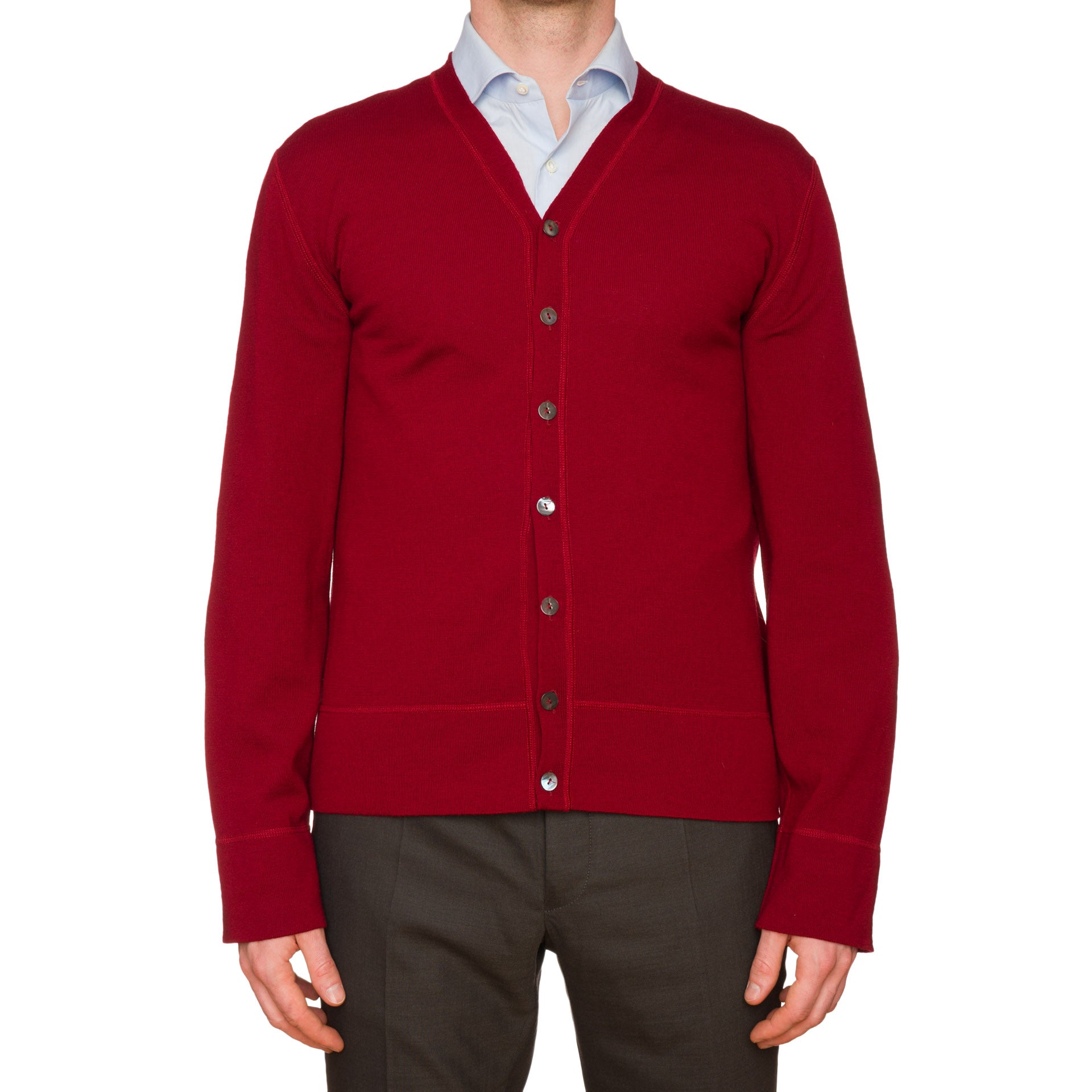 ALESSANDRO DELL'ACQUA Red Merino Wool Cardigan Sweater EU 52 NEW US L