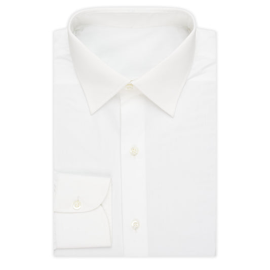 BESPOKE ATHENS Handmade Solid White Poplin Cotton Dress Shirt EU 43 NEW US 17