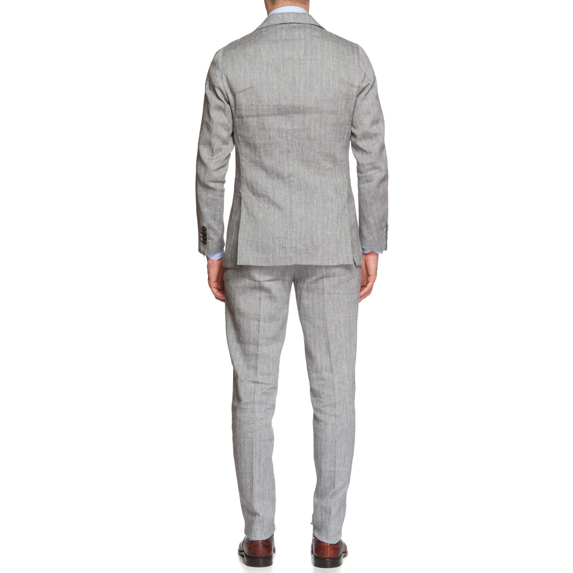 ANTÉ Napoli Gray Herringbone Linen-Cotton Unlined Spring-Summer Suit 48 NEW 38 ANTÉ