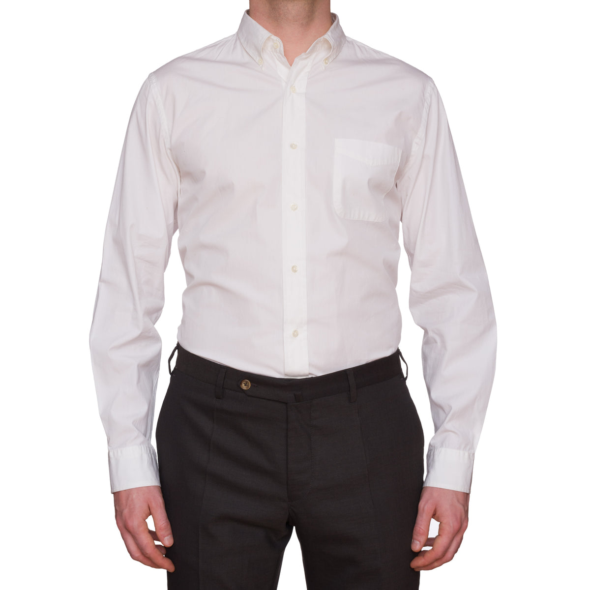 BEAMS PLUS Japan Solid White Poplin Cotton Button-Down Shirt US L Slim