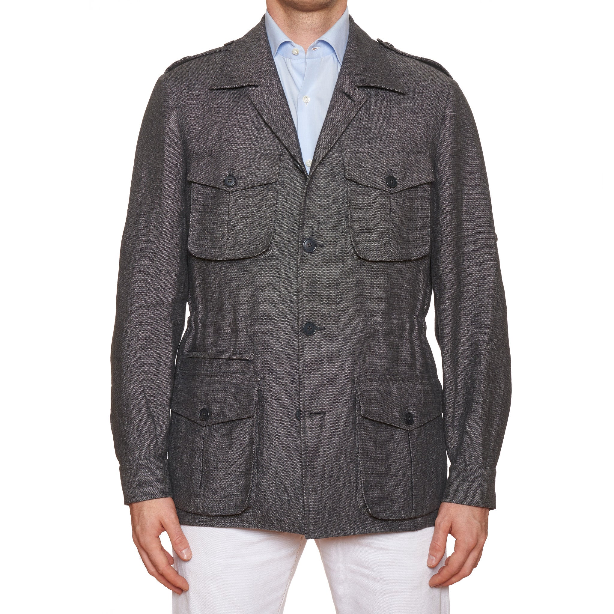 BELVEST Handmade Gray Linen Unlined Field Jacket Coat EU 50 NEW US 40 BELVEST