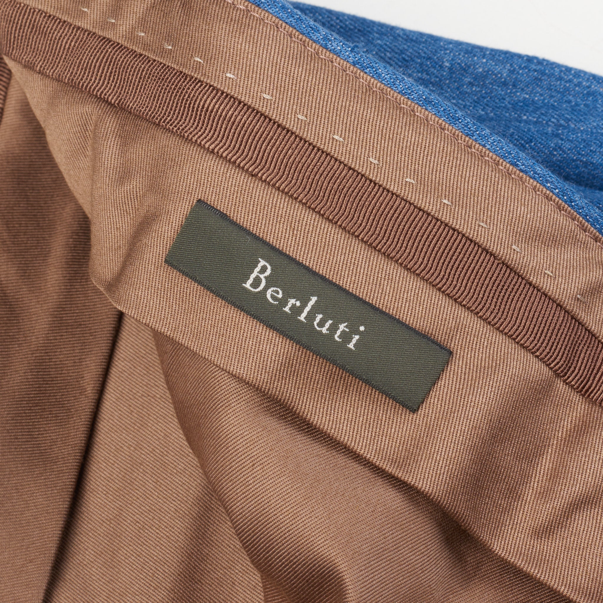 BERLUTI Paris Blue Linen-Cotton Denim Flat Front Slim Fit Officer's Pants EU 52 US 36 BERLUTI
