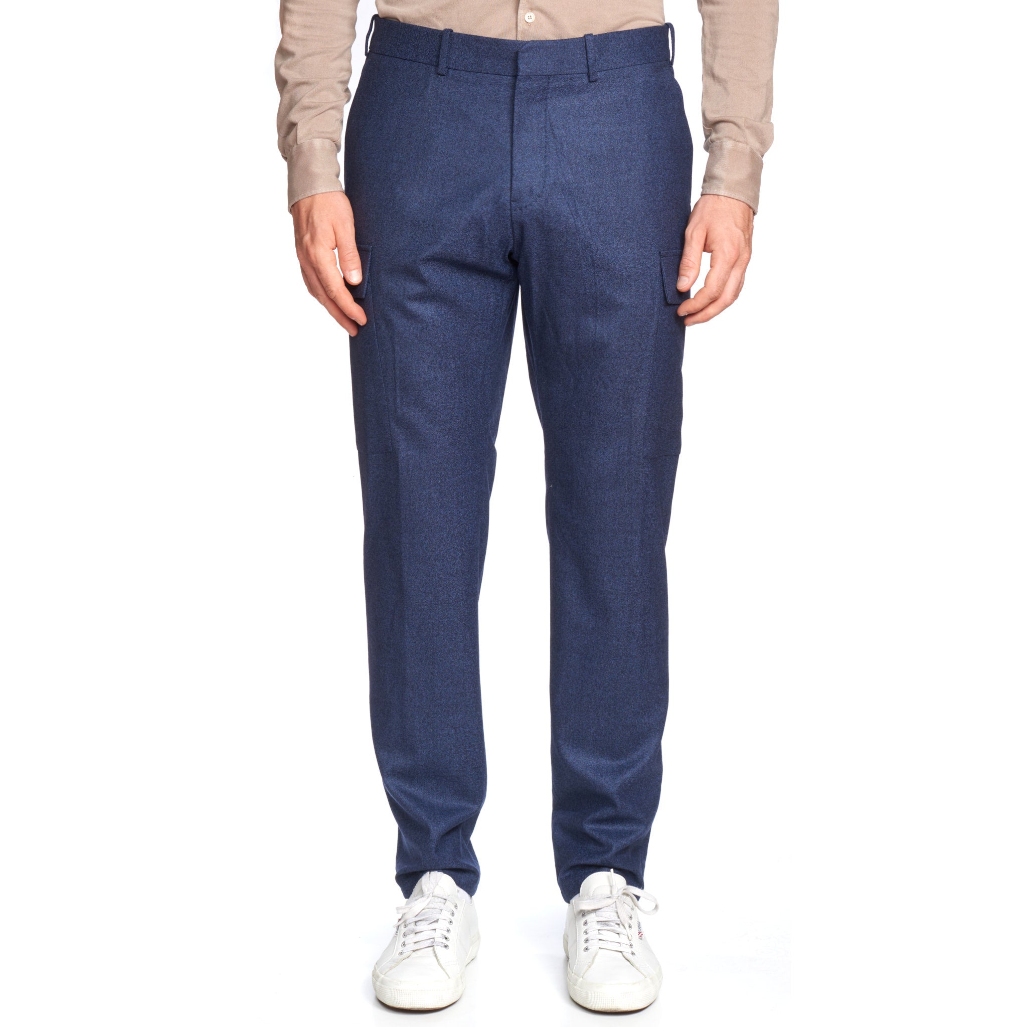 BERLUTI Blue Wool Flannel Twill Flat Front Slim Fit Cargo Pants EU 50 NEW US 34 BERLUTI