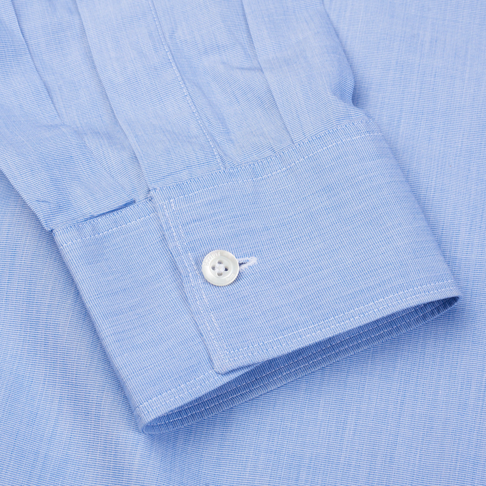 BERLUTI Blue Cotton End-on-End Collarless Pop-Over Shirt Size R40 NEW US L BERLUTI
