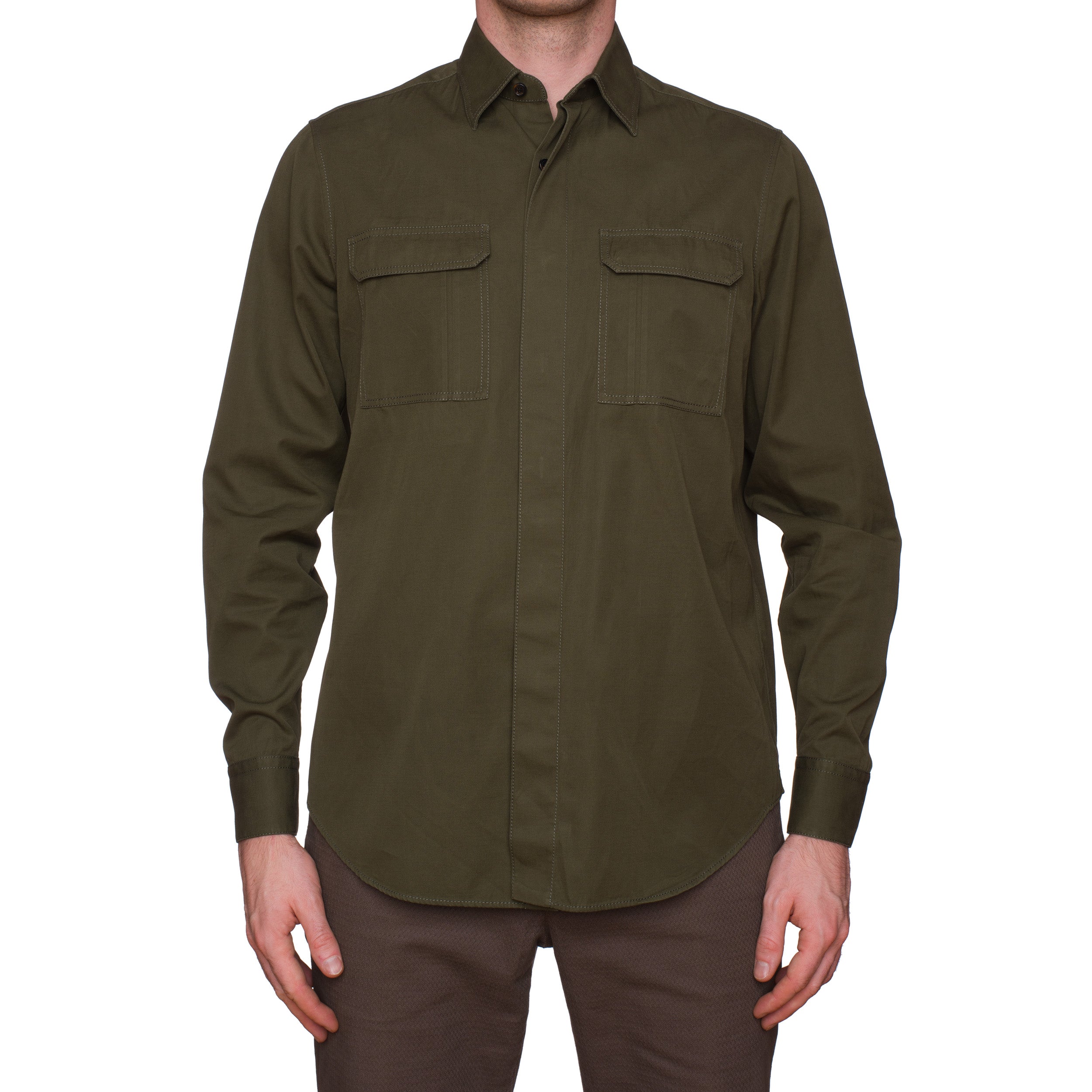 BERLUTI Army Green Cotton-Cashmere Casual Shirt R40 US 15.75 Size M BERLUTI