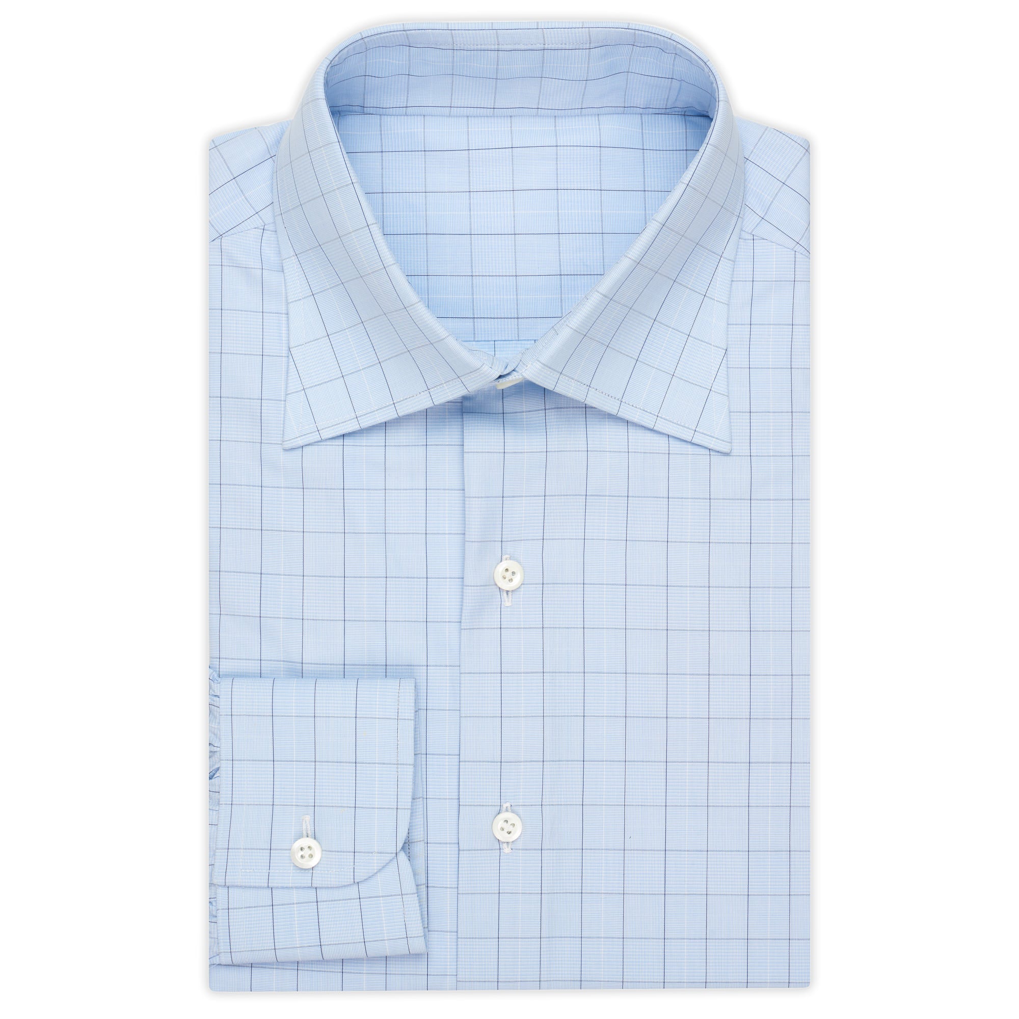 BESPOKE ATHENS Handmade Blue Plaid Cotton Dress Shirt 43 NEW US 17 Classic Fit