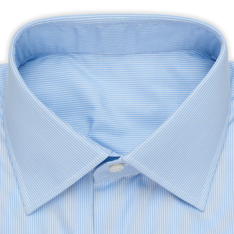 BESPOKE ATHENS Handmade Blue Striped Poplin Cotton Dress Shirt 42 NEW US 16.5