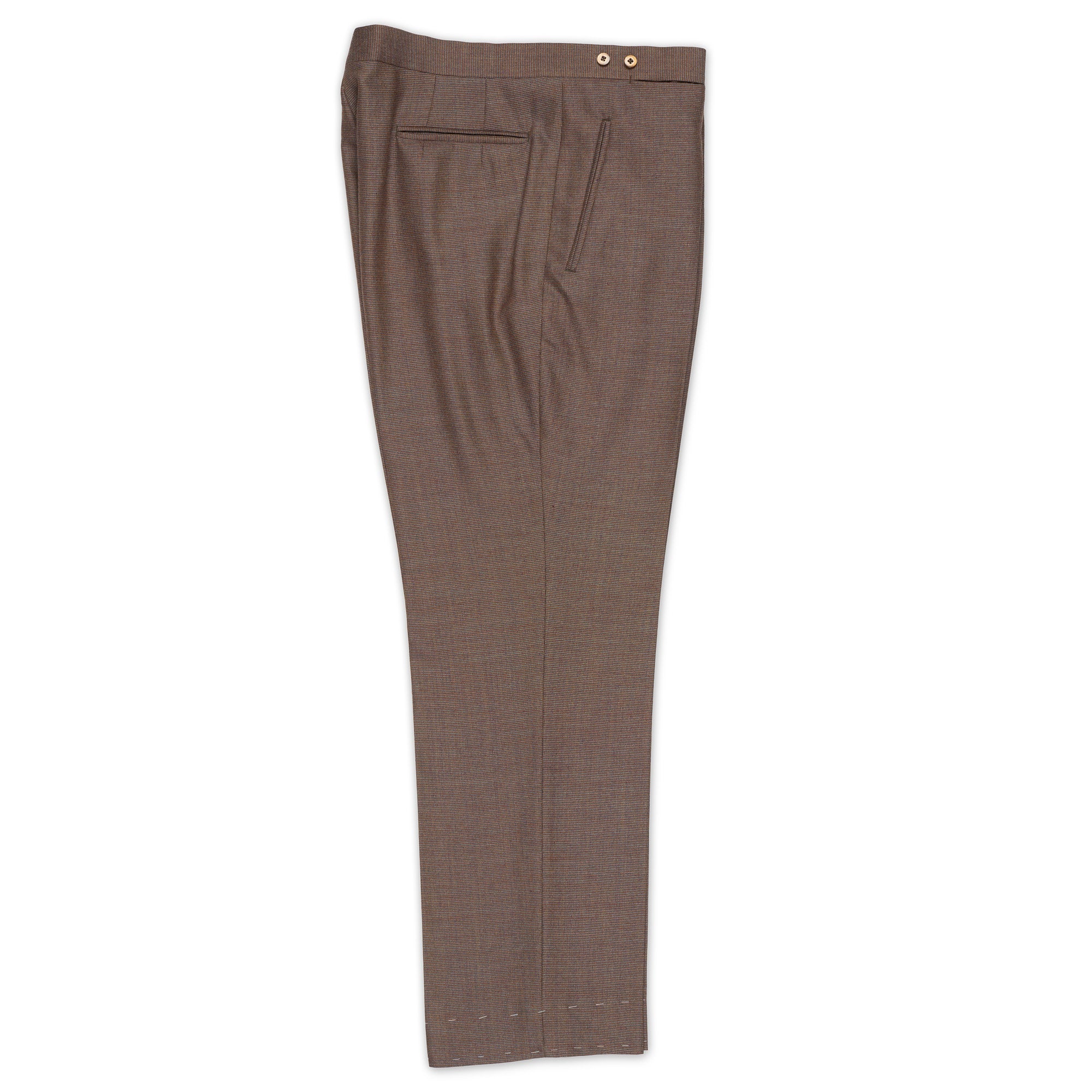 BESPOKE ATHENS Handmade Brown Wool Flat Front Dress Pants EU 56 NEW US 40