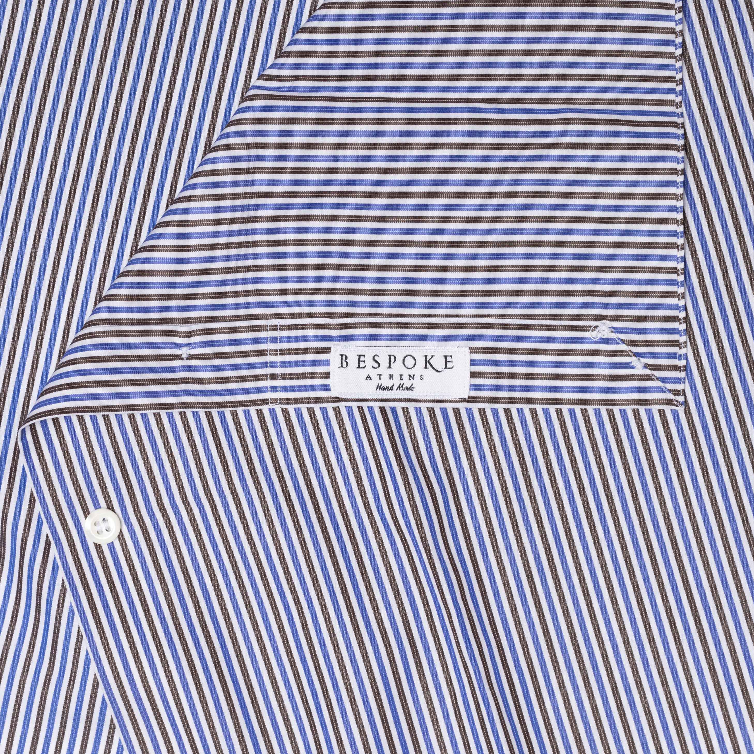 BESPOKE ATHENS Handmade Blue-Brown Striped Cotton Dress Shirt EU 41 NE ...