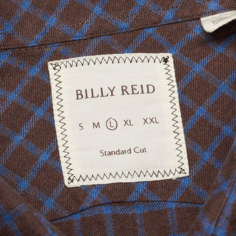 BILLY REID Brown-Blue Checked Twill Cotton Casual Shirt NEW US L Standard Cut