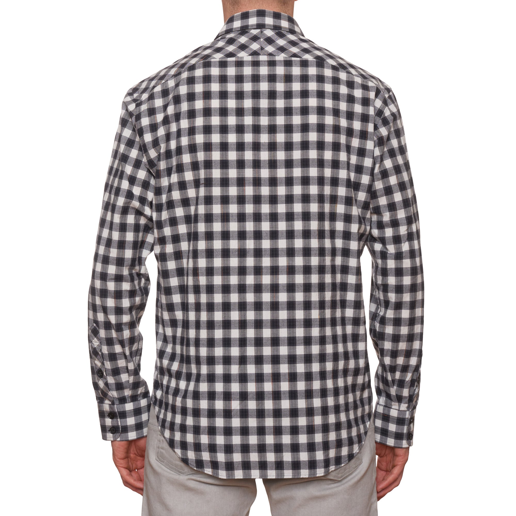BILLY REID Gray-White Plaid Cotton Casual Shirt NEW US L Standard Cut BILLY REID