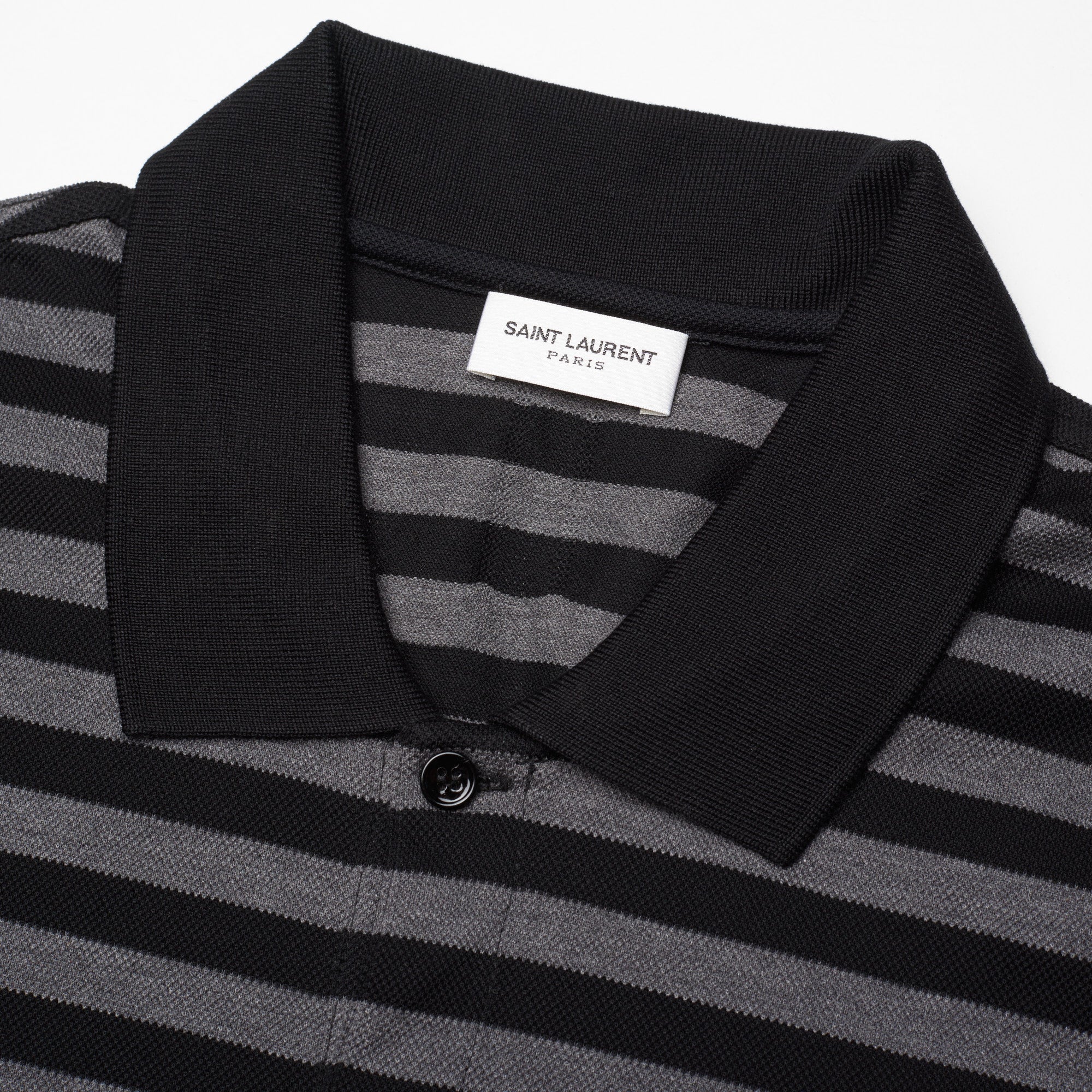 SAINT LAURENT PARIS Black-Gray Striped Pique Cotton Polo Shirt NEW XL Slim Fit SAINT LAURENT PARIS