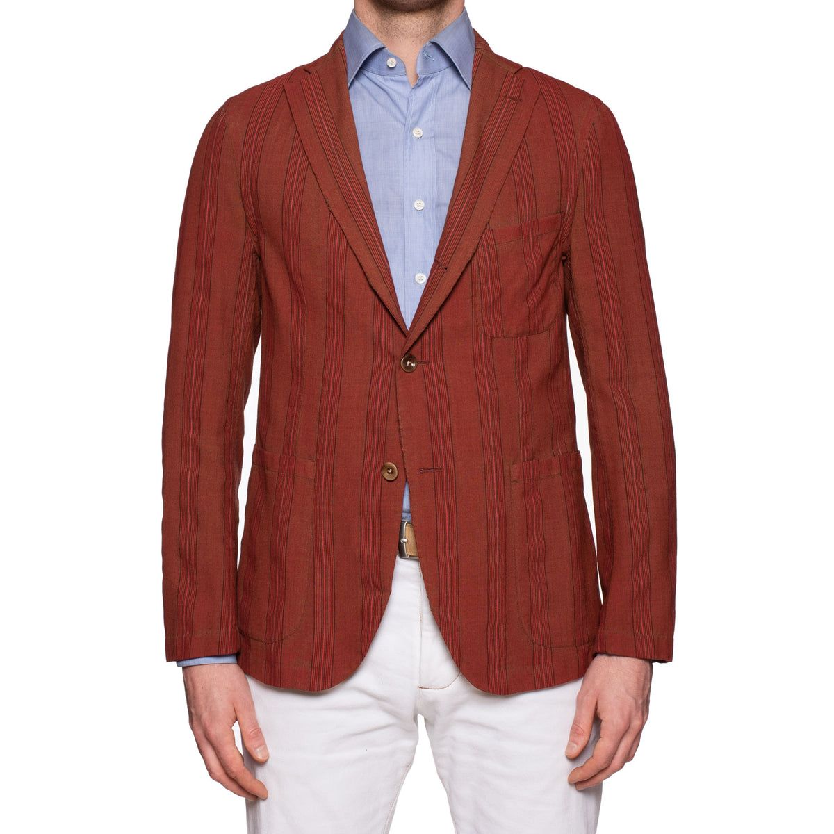 BOGLIOLI Galleria Red Striped Wool-Silk-Linen Unconstructed Jacket 50 NEW US 40