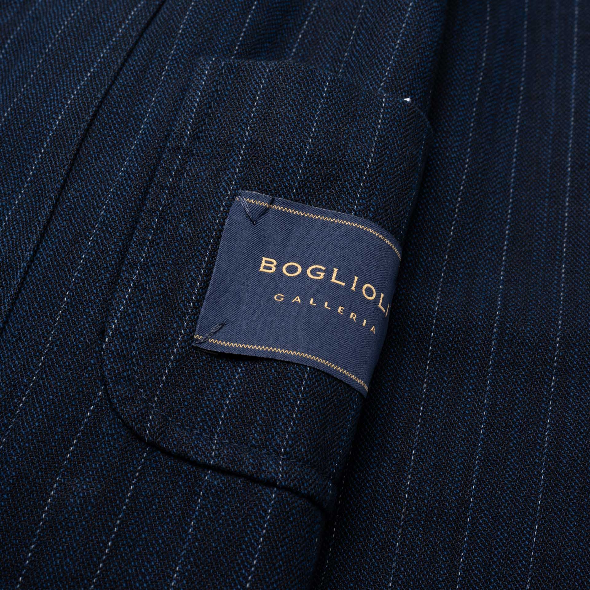 BOGLIOLI Galleria 74 Blue Striped Cotton-Paper 4 Button Unlined Jacket 48 NEW 38 BOGLIOLI