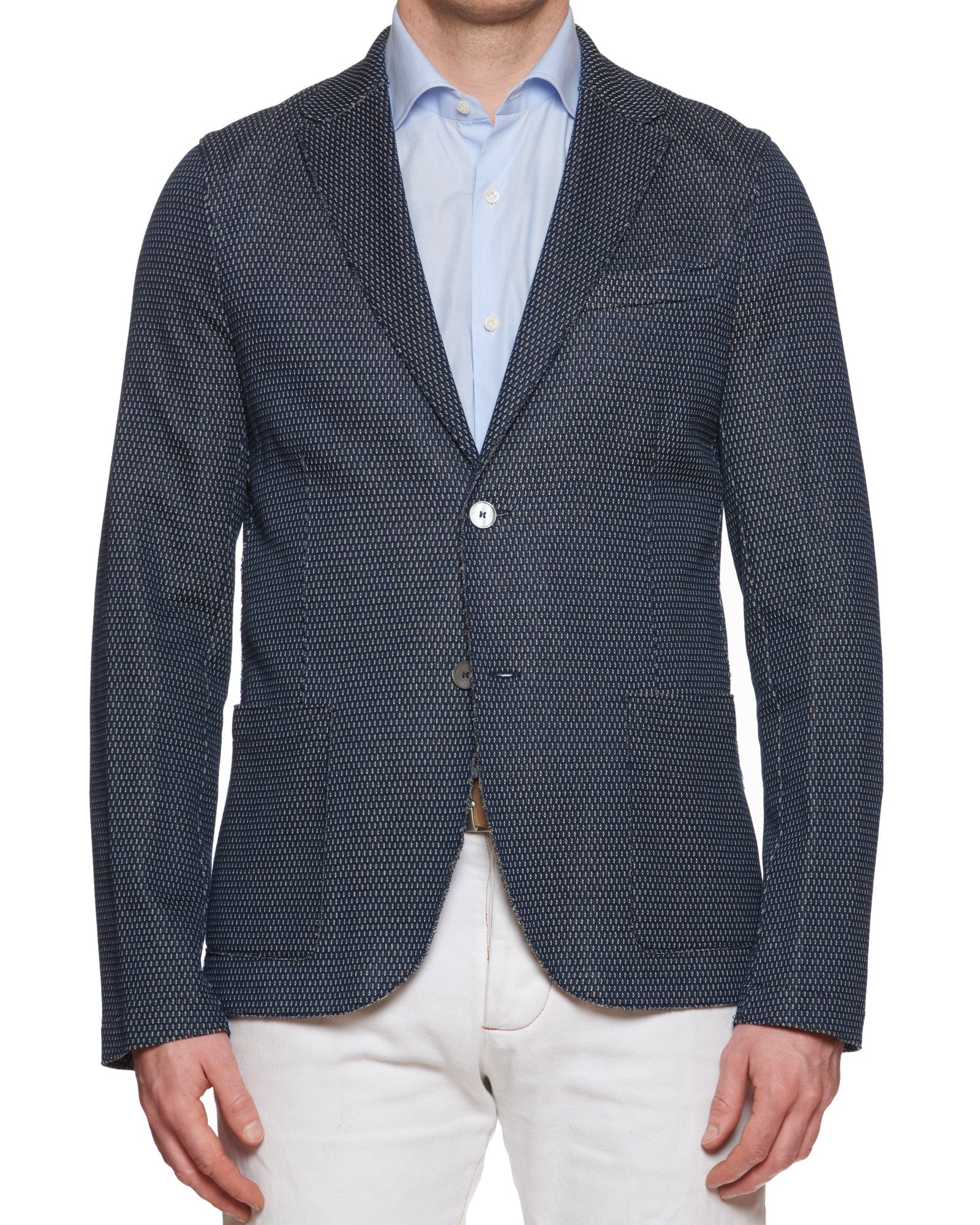 BOGLIOLI Milano Blue Patterned Cotton Knit Blazer Jacket EU 50 NEW US 40 Slim Fit BOGLIOLI