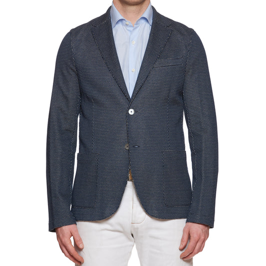 BOGLIOLI Milano Blue Patterned Cotton Knit Blazer Jacket EU 50 NEW US 40 Slim Fit