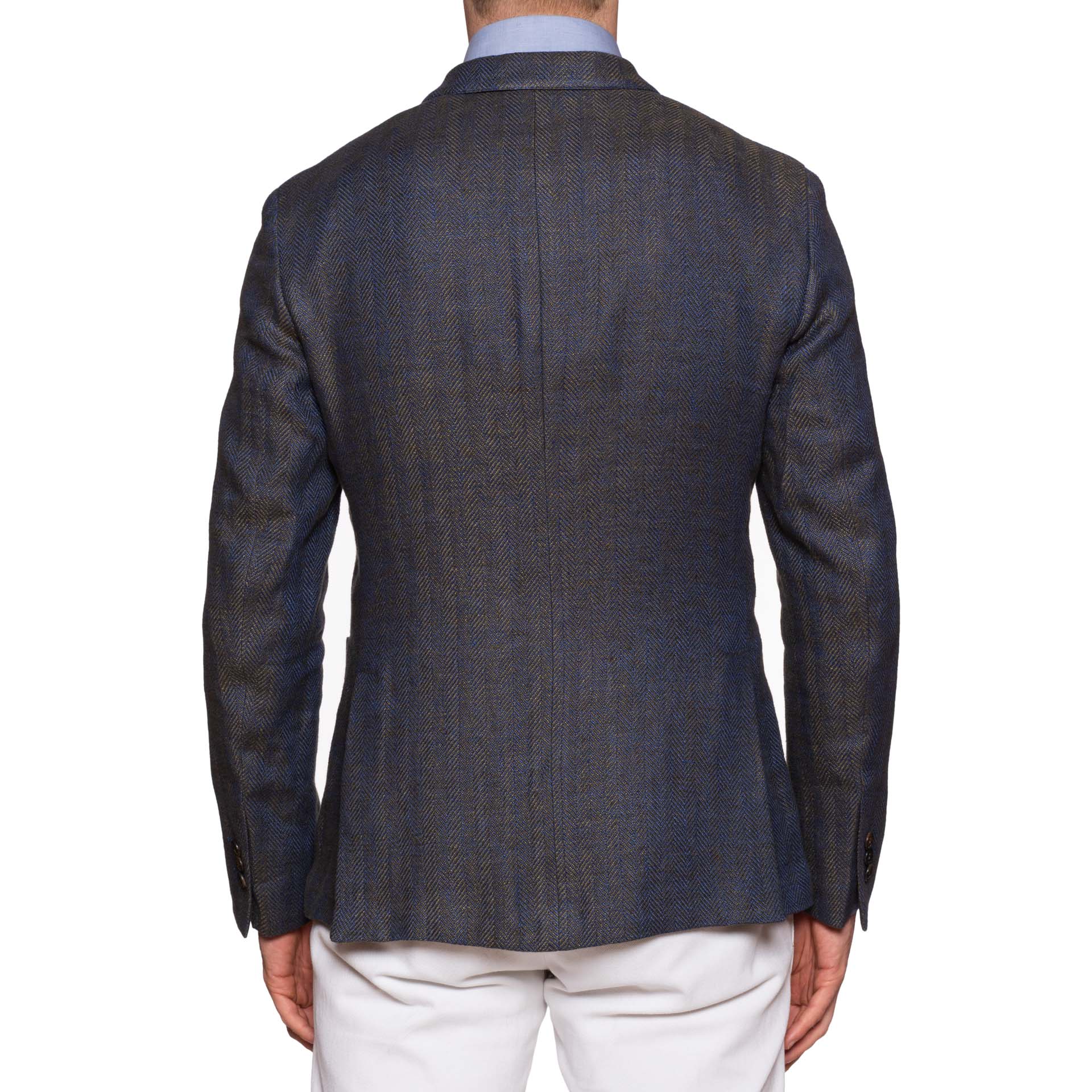 BOGLIOLI Milano "Dover" Blue Herringbone Linen-Cotton Unlined Jacket 48 NEW 38 BOGLIOLI