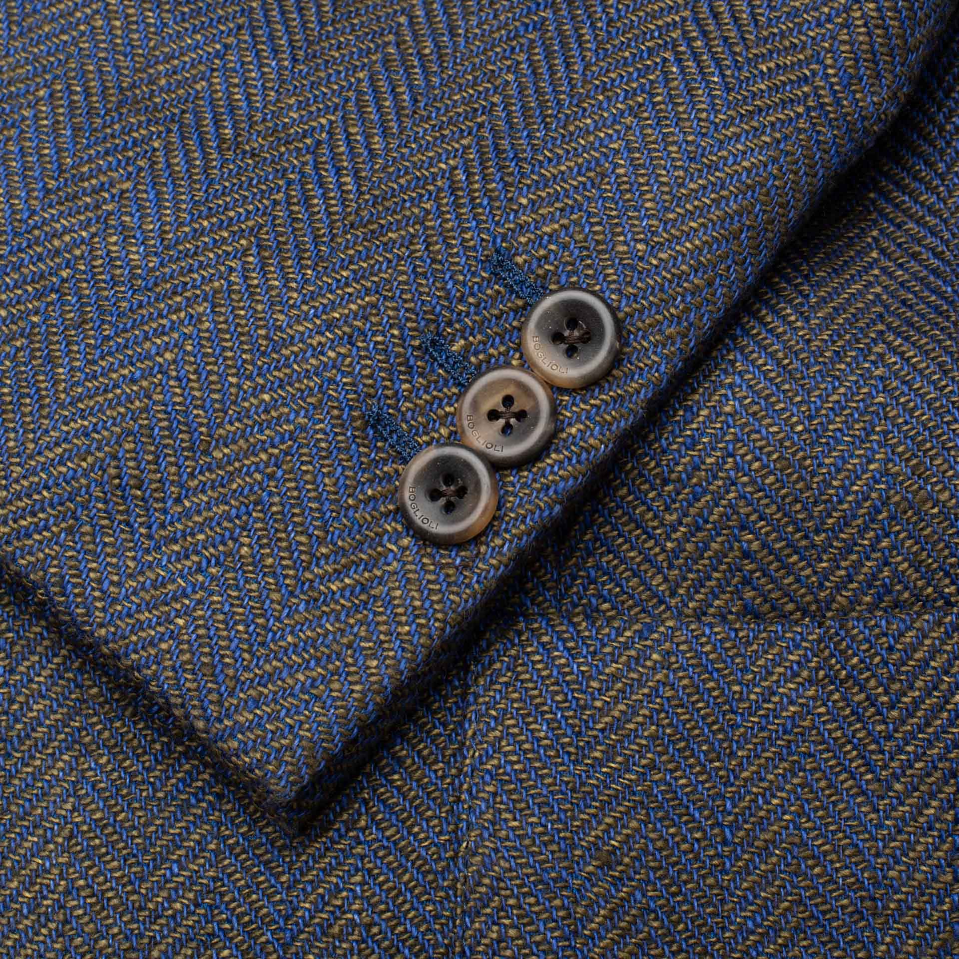 BOGLIOLI Milano "Dover" Blue Herringbone Linen-Cotton Unlined Jacket 48 NEW 38 BOGLIOLI