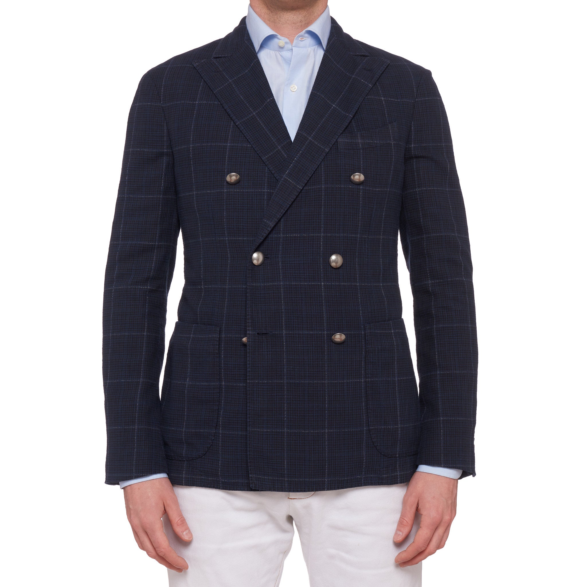 BOGLIOLI Milano "K. Jacket" Blue Plaid Cotton-Silk DB Jacket EU 48 NEW US 38 BOGLIOLI