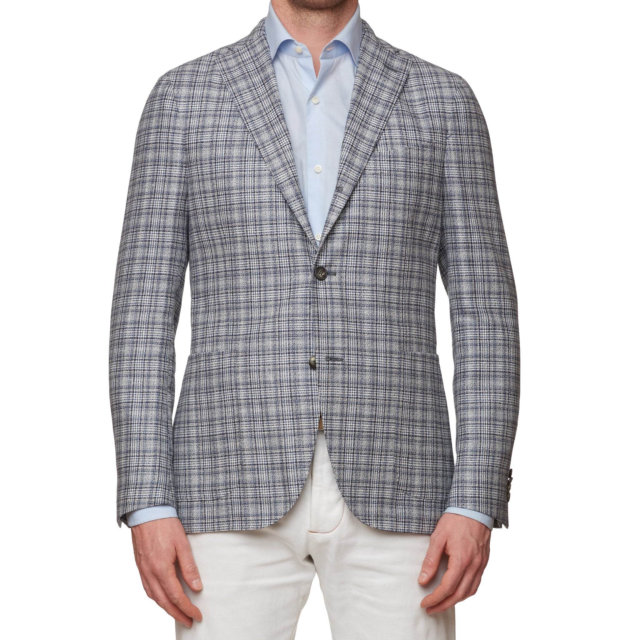 BOGLIOLI Milano "K. Jacket" Blue Plaid Silk-Linen-Wool Unlined Jacket 48 NEW US 38 BOGLIOLI