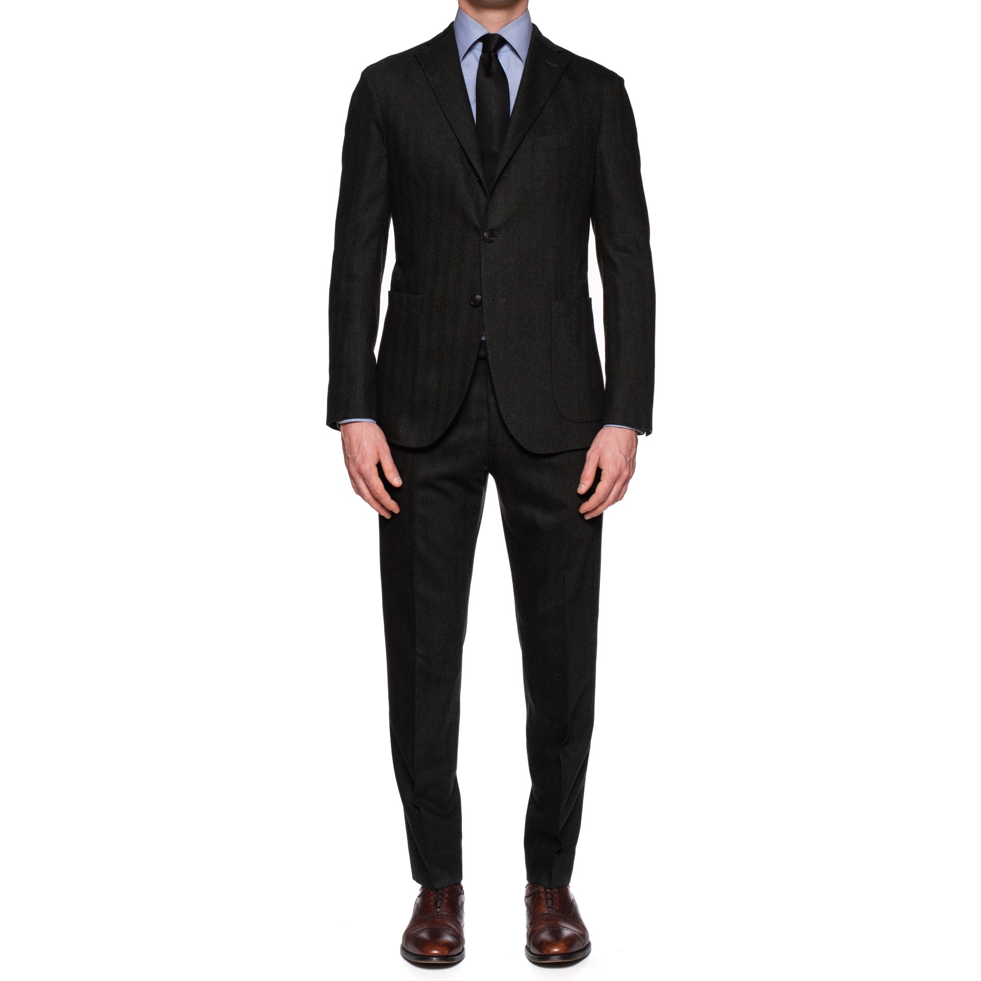 BOGLIOLI "K. Jacket" Olive Herringbone Wool Unlined Flannel Suit 50 NEW US 38 40 Slim