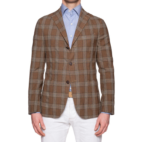 BOGLIOLI "K. Jacket" Brown Plaid Wool-Silk-Linen Soft Jacket EU 48 NEW US 38