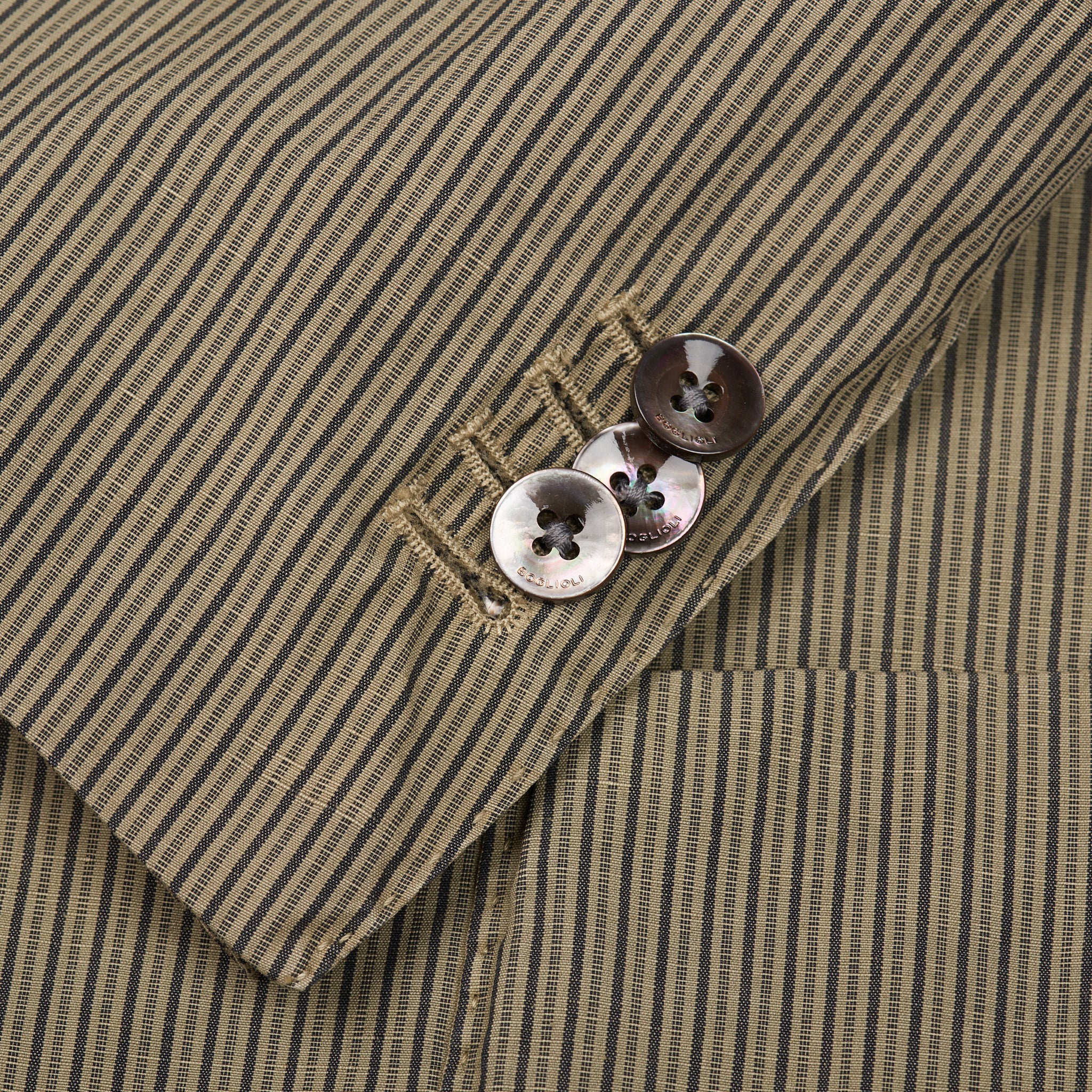 BOGLIOLI "K. Jacket" Khaki Striped Cotton-Linen-Mohair Peak lapel Jacket 48 NEW US 38 BOGLIOLI