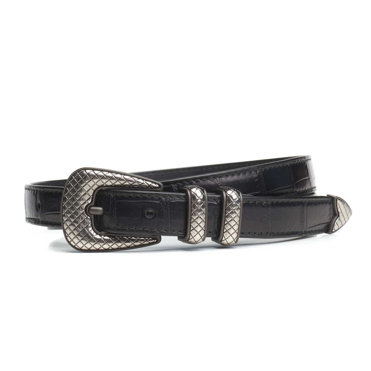 BOTTEGA VENETA Black Crocodile Belt 95cm NEW with Bag display picture 2