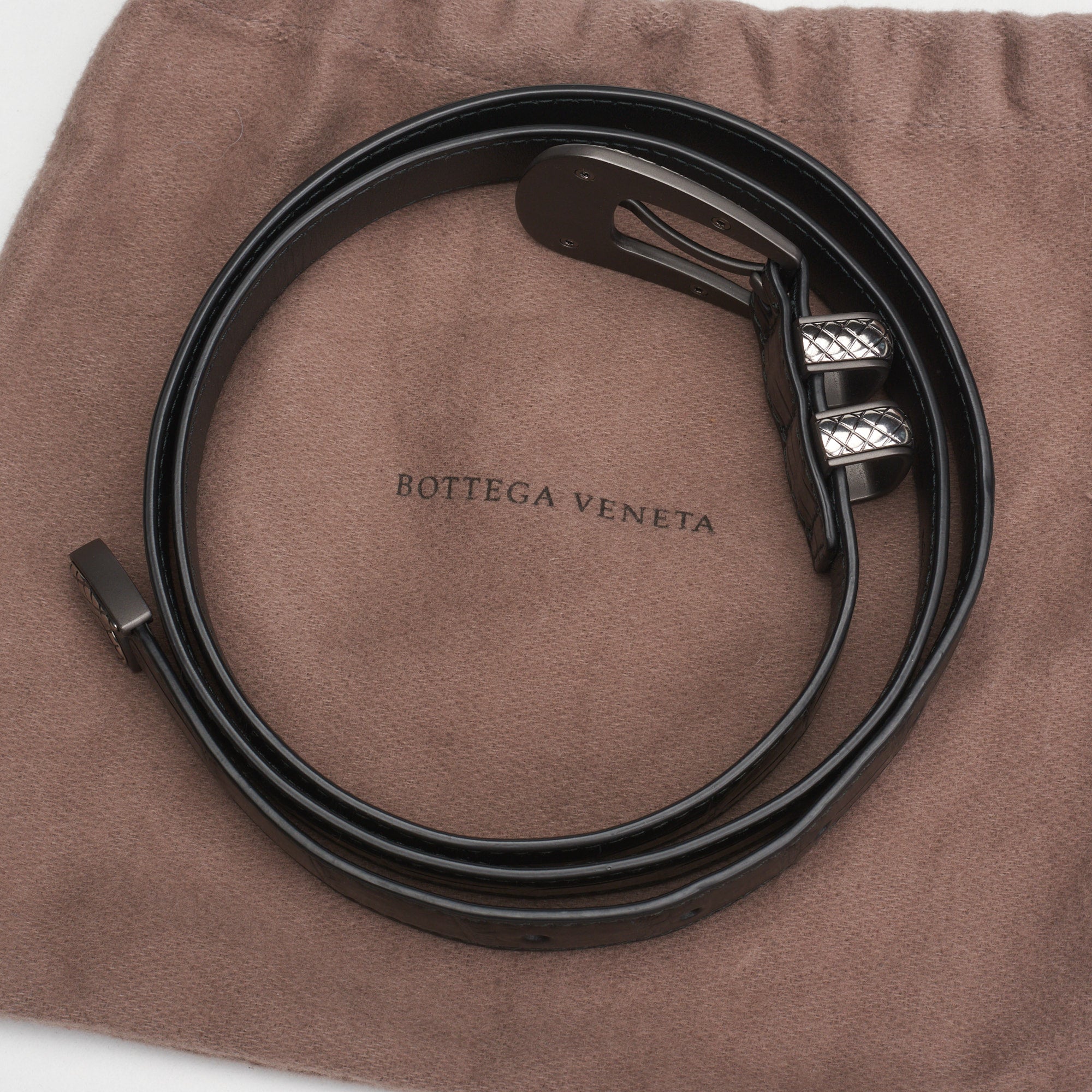 BOTTEGA VENETA Black Crocodile Belt 95cm NEW with Bag