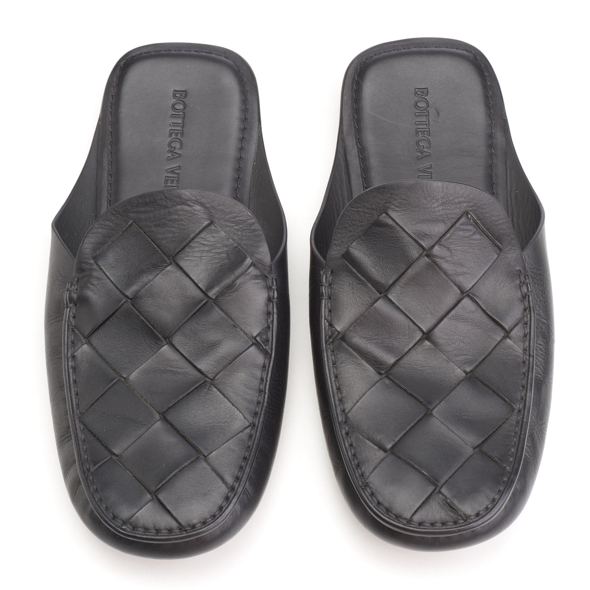 BOTTEGA VENETA Black Woven Calfskin Leather Slipper Shoes EU 39.5 NEW US 6.5