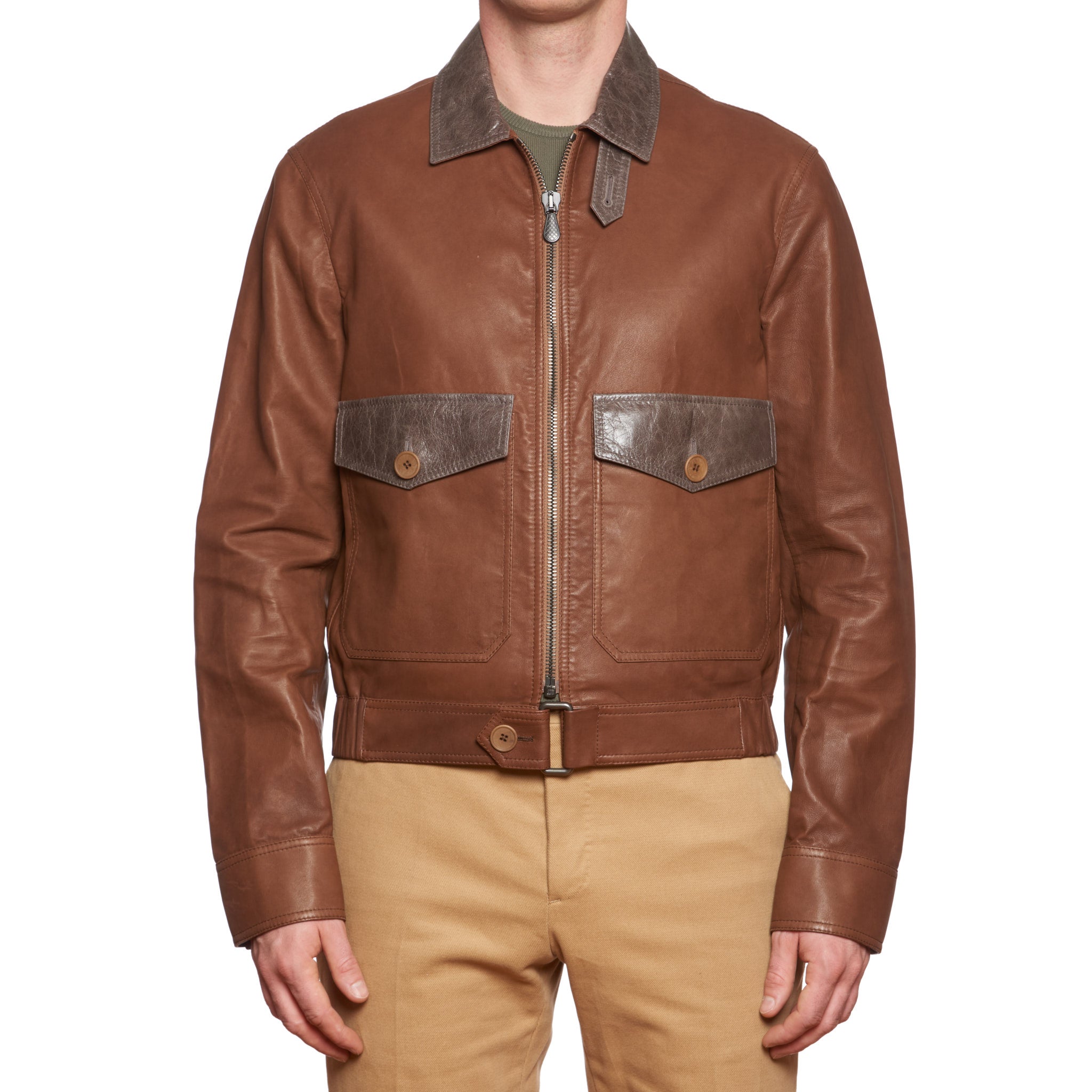 BOTTEGA VENETA Brown Leather Flight Jacket EU 50 US M