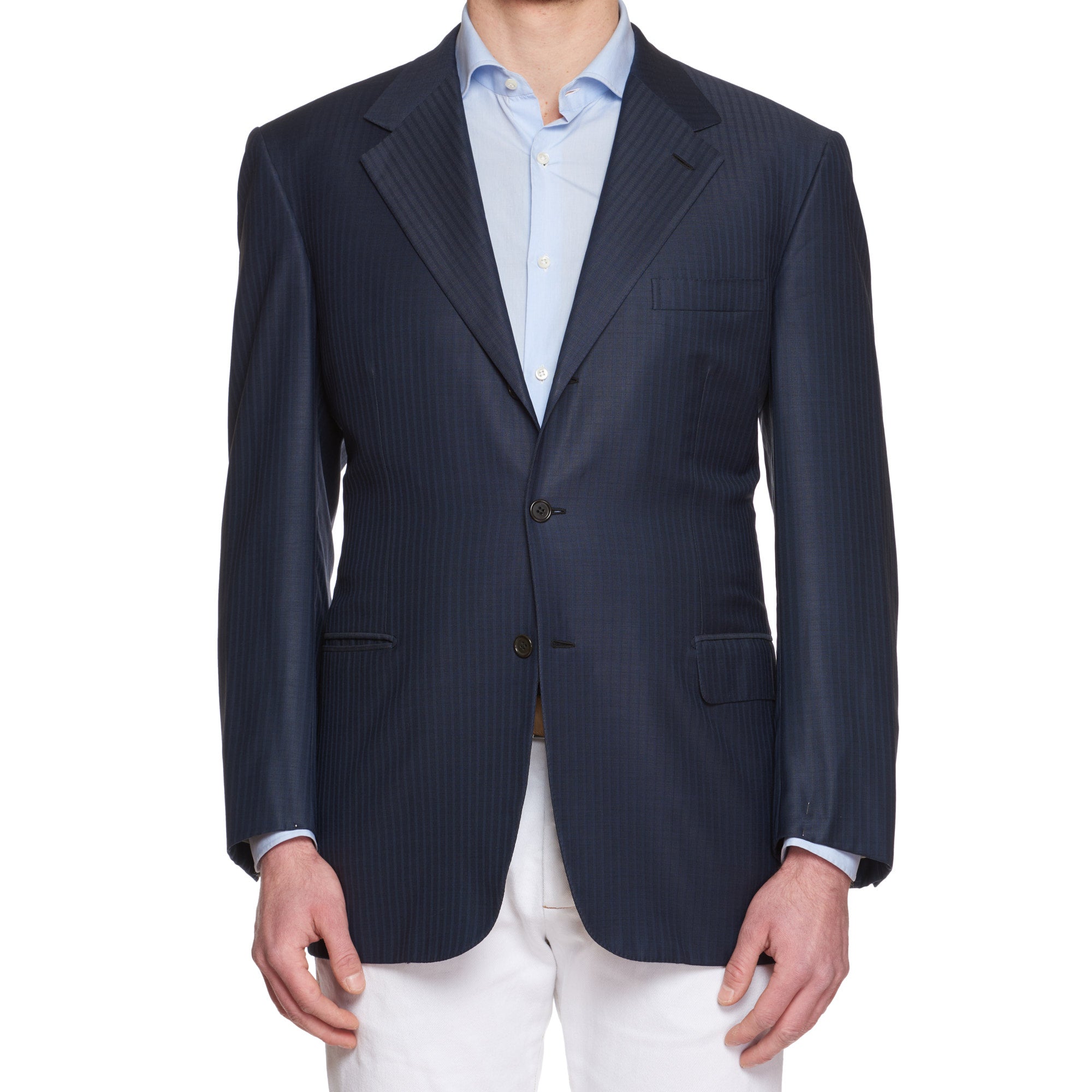 BRIONI Handmade "Palatino" Blue Striped Wool Super 150's Jacket EU 54 US 44 BRIONI
