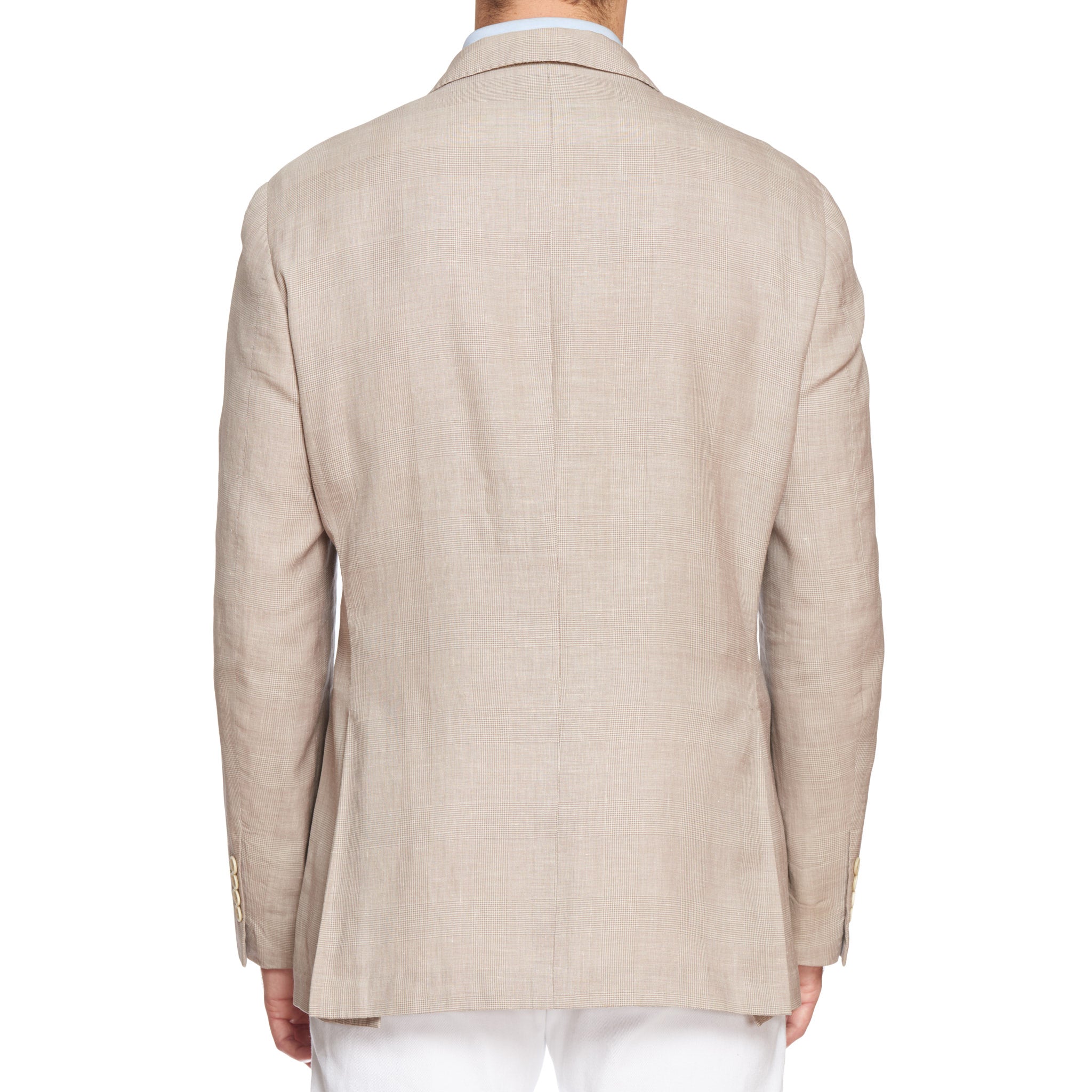 BRUNELLO CUCINELLI Beige Glen Plaid Linen-Wool-Silk Jacket EU 56 US 46