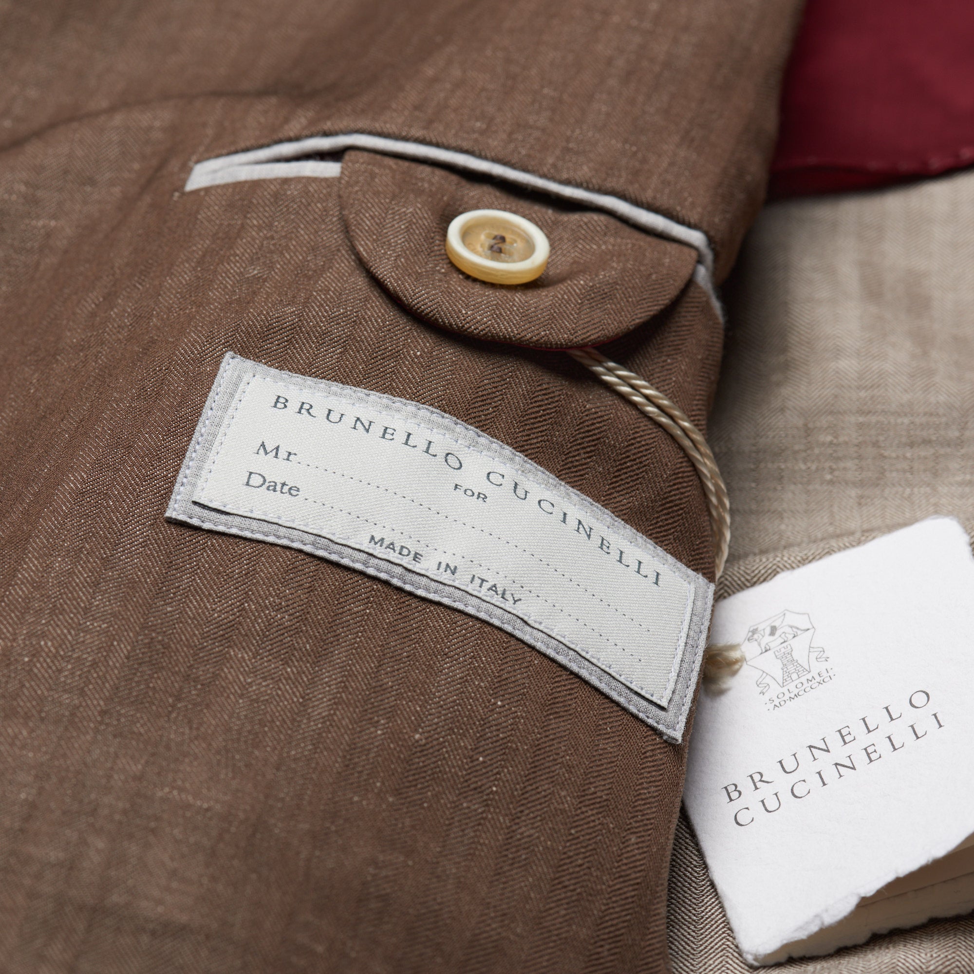 BRUNELLO CUCINELLI Brown Herringbone Wool-Linen DB Jacket EU 50 NEW US