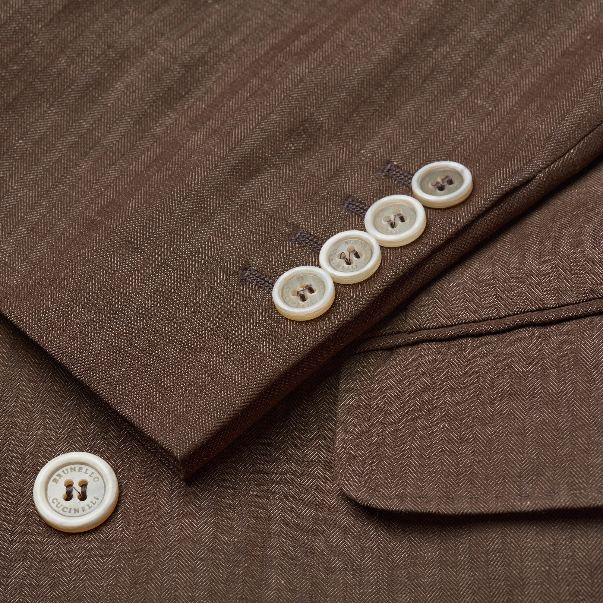 BRUNELLO CUCINELLI Brown Herringbone Wool-Linen DB Jacket EU 50 NEW US