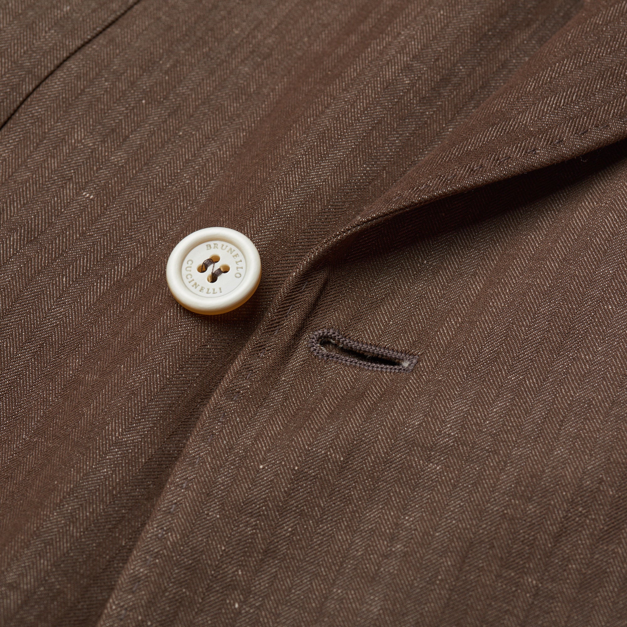 BRUNELLO CUCINELLI Brown Herringbone Wool-Linen DB Jacket EU 50 NEW US 40