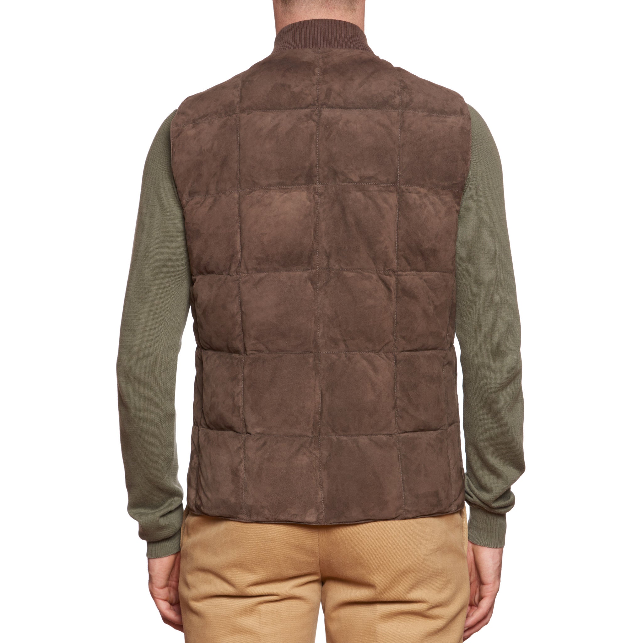 BRUNELLO CUCINELLI Brown Quilted Suede Leather Reversible Goose Down Vest Size L BRUNELLO CUCINELLI