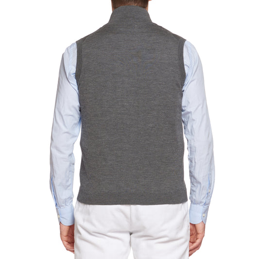BRUNELLO CUCINELLI Gray Wool-Cashmere Sleeveless Cardigan Sweater Vest 50 US M