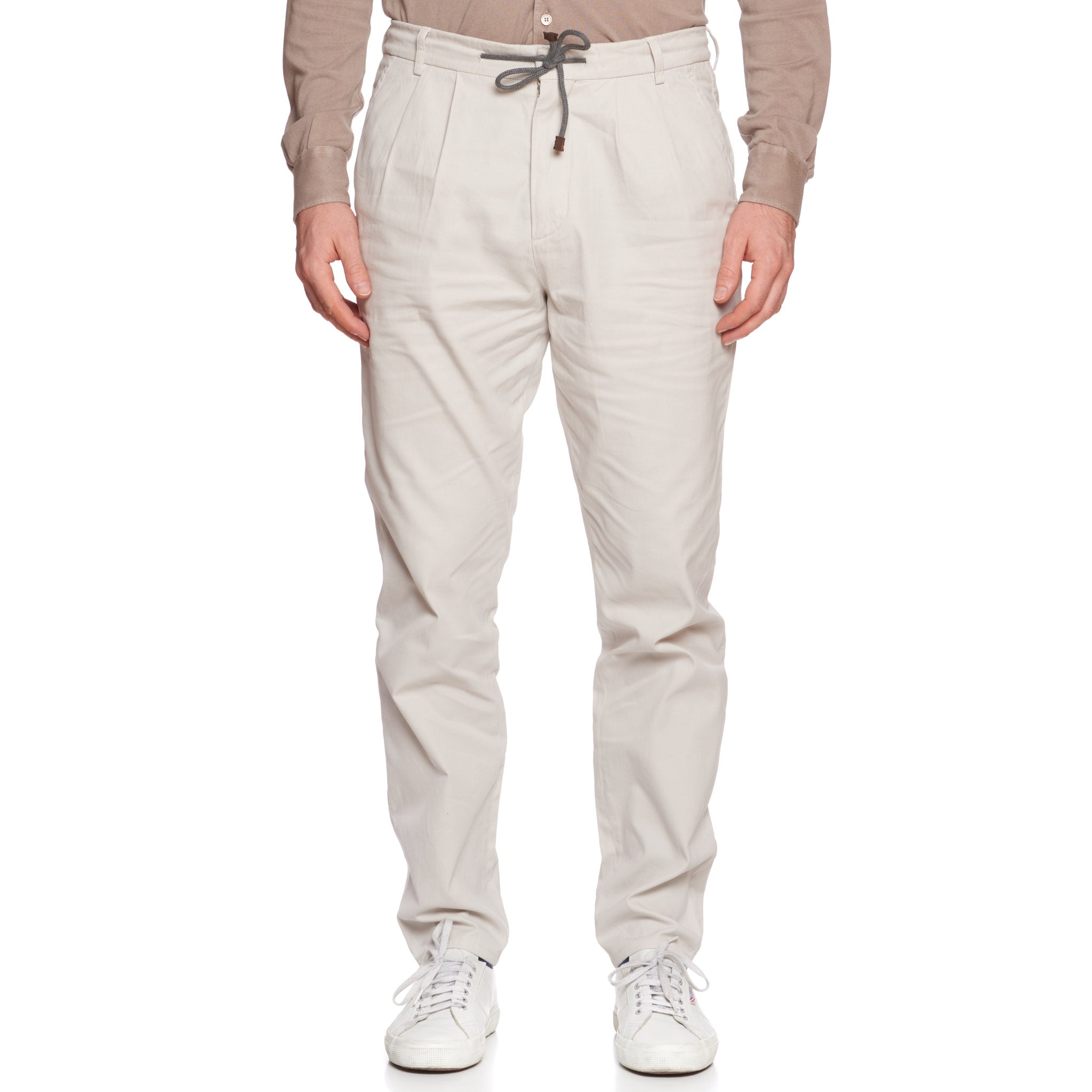 BRUNELLO CUCINELLI Light Gray Cotton Drawstring DP Leisure Fit Pants EU 50 US 34
