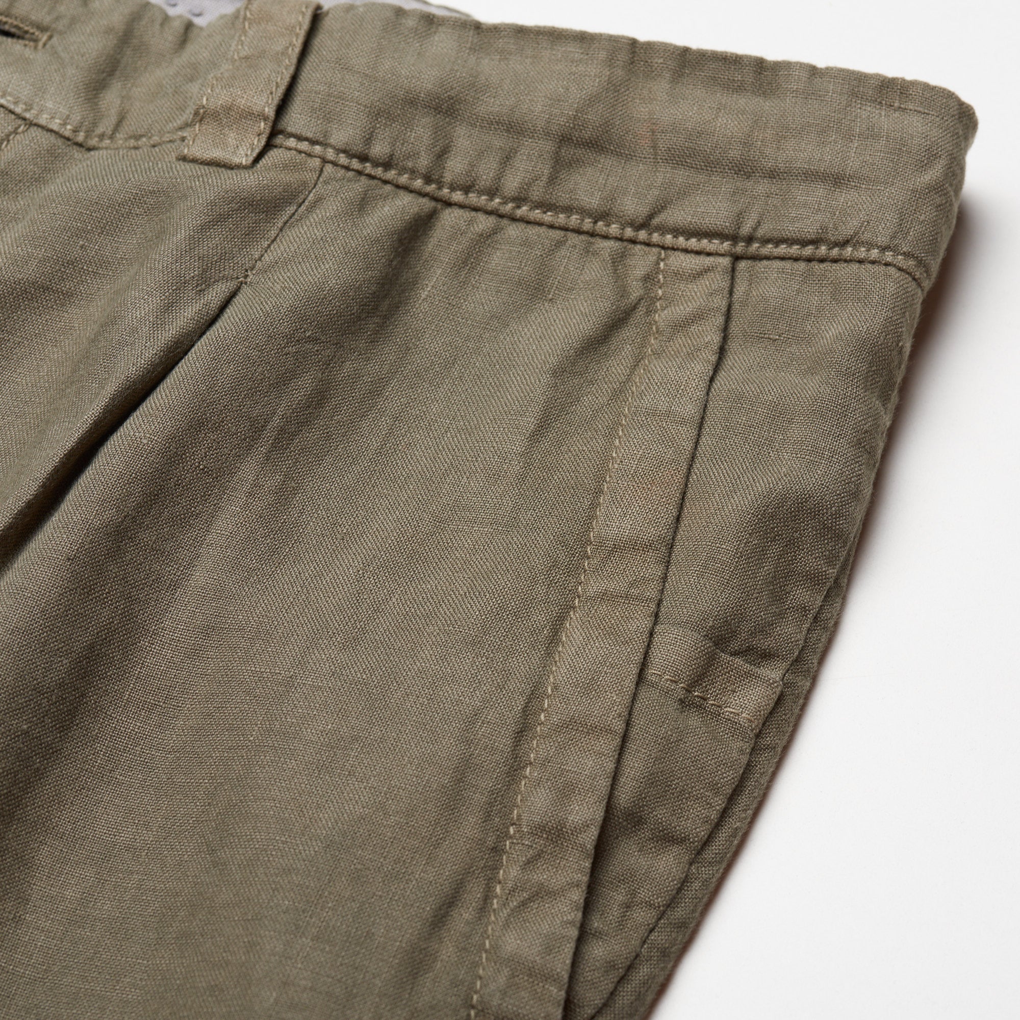 BRUNELLO CUCINELLI Olive Linen Single Pleated Slim Fit Pants EU 50 US 34