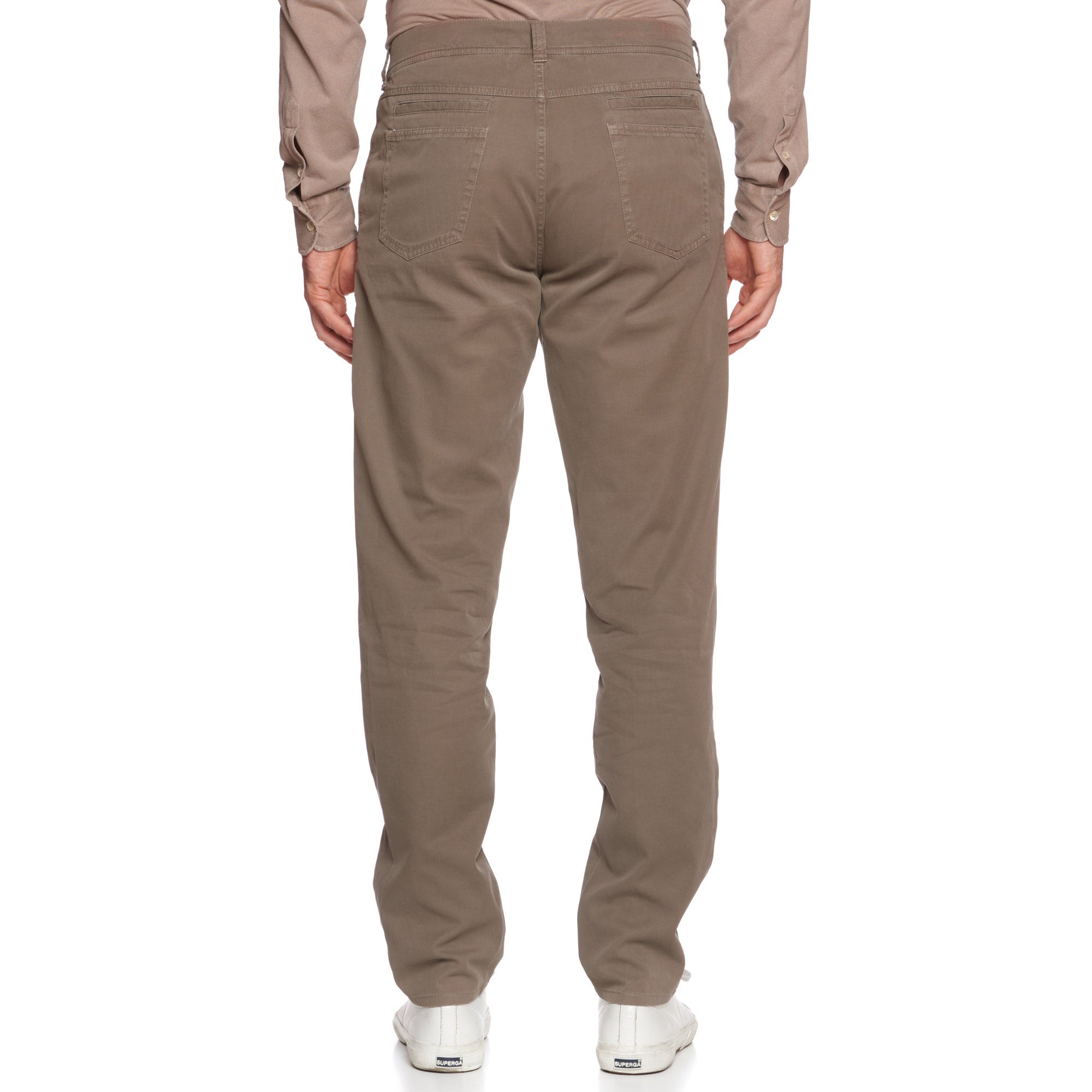 BRUNELLO CUCINELLI Taupe Gray Twill Cotton Flat Front Slim Fit Pants EU 50 US 34 BRUNELLO CUCINELLI