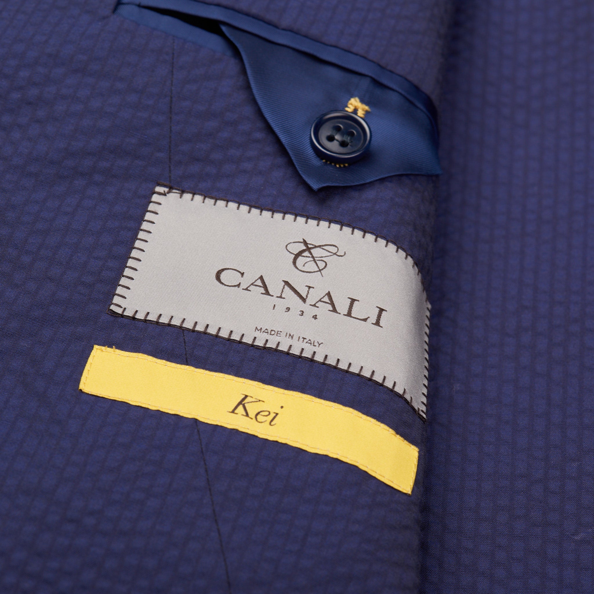 CANALI "KEI" Navy Blue Seersucker Cotton Jacket EU 56 NEW US 46