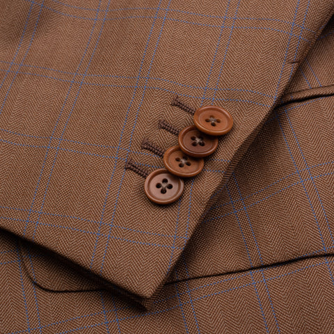 CASTANGIA 1850 Brown Herringbone Plaid Wool-Silk 4 Button Jacket NEW