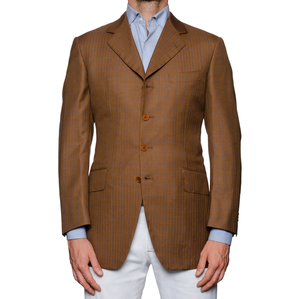 CASTANGIA 1850 Brown Herringbone Plaid Wool-Silk 4 Button Jacket NEW