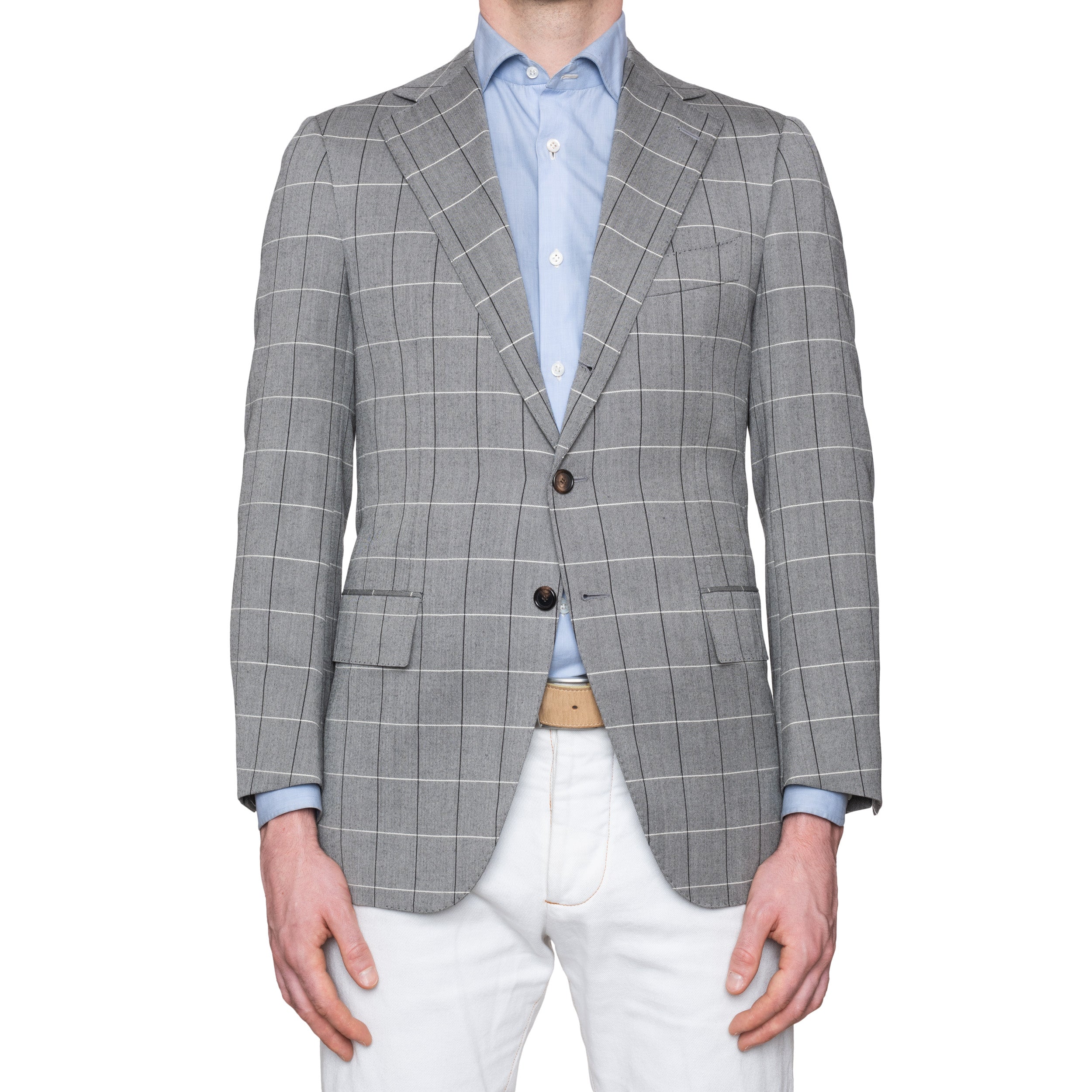 CESARE ATTOLINI Gray Herringbone Plaid Wool Super 120's Blazer Jacket 46 NEW 36 CESARE ATTOLINI