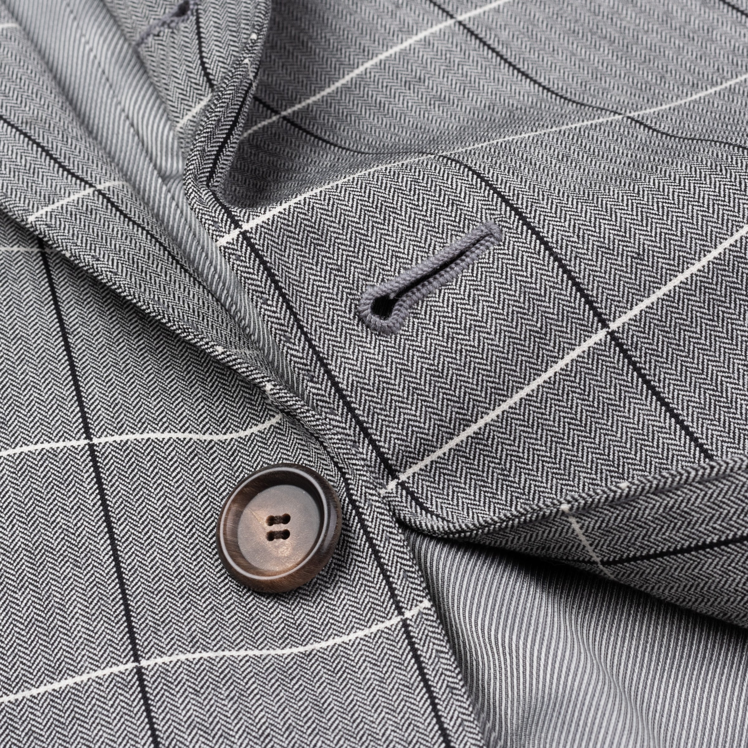 CESARE ATTOLINI Gray Herringbone Plaid Wool Super 120's Blazer Jacket