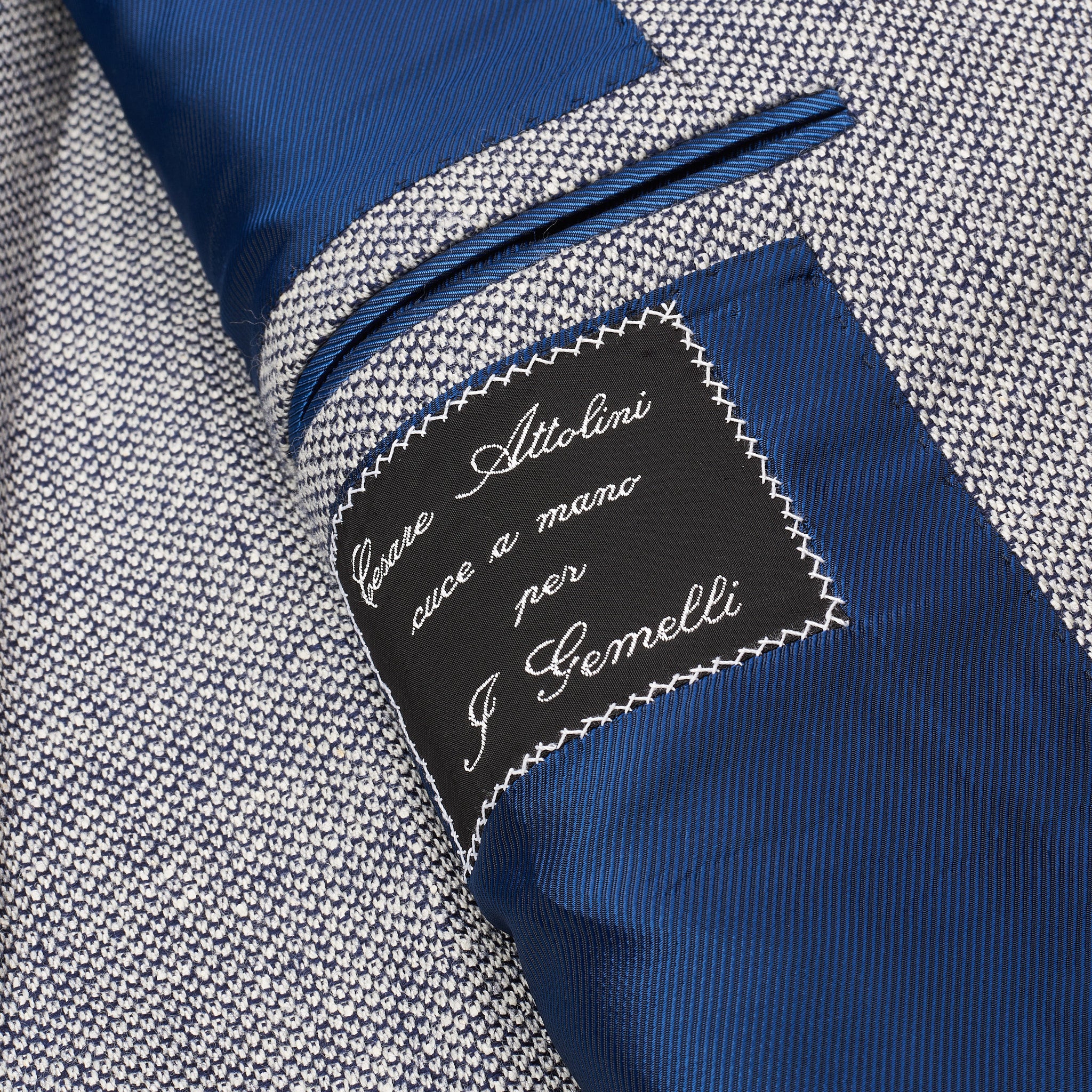 CESARE ATTOLINI Handmade Light Blue Birdseye Wool-Silk Jacket EU 50 US 40