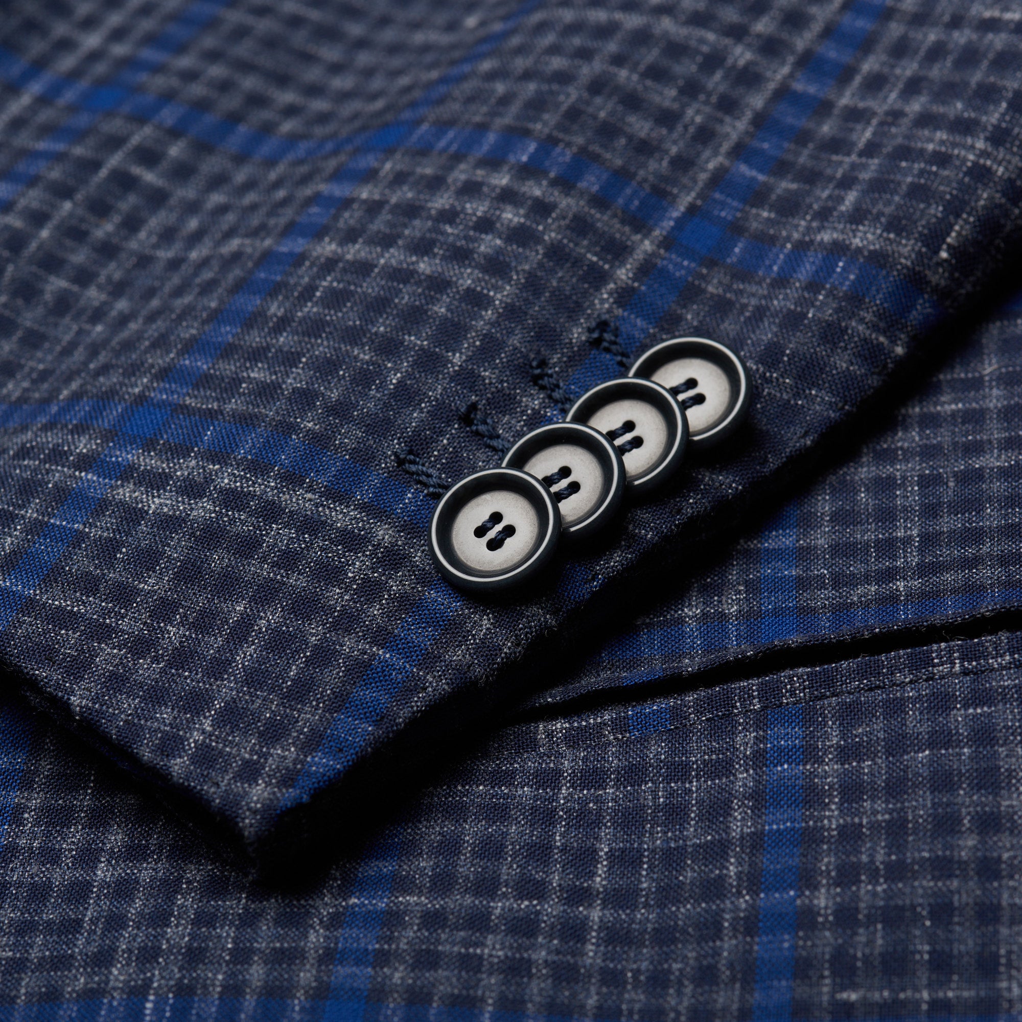 CESARE ATTOLINI Napoli Handmade Blue Plaid Wool-Silk-Linen Suit EU 48 NEW US 38