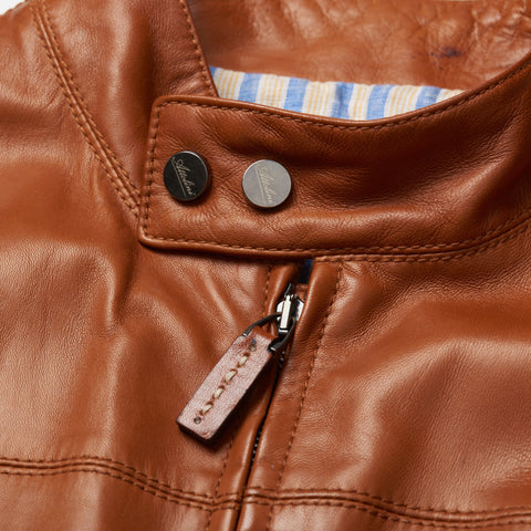 CESARE ATTOLINI Napoli Handmade Brown Leather Cafe Racer Jacket EU 50 US M